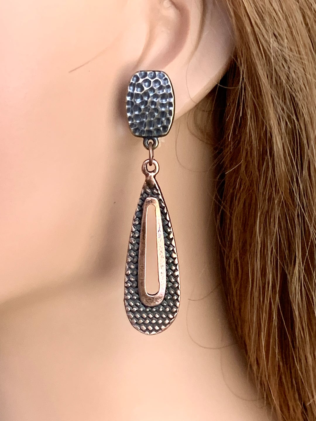 Long Copper Clip on Earrings for Women, Slender Lightweight Clip0n