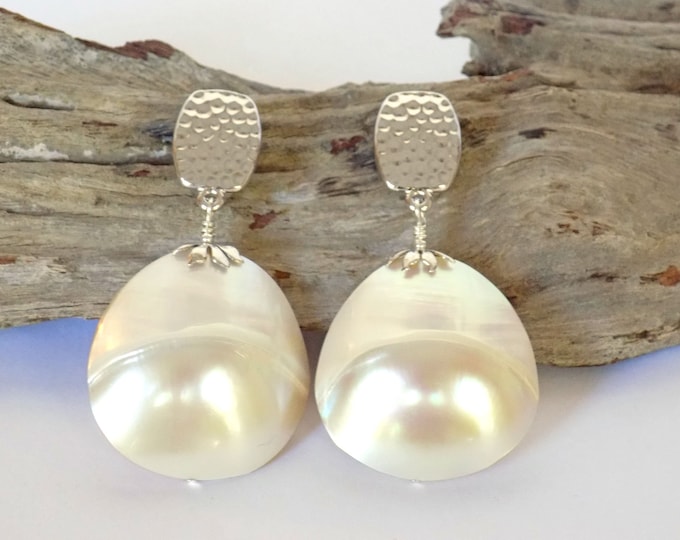 Mother of Pearl Clip Earrings, Big Clip Earrings Handmade, Non Pierced