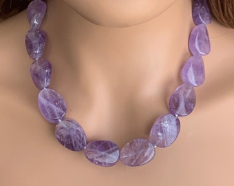 Real Amethyst Necklace Women, Handmade lavender gemstone necklace with sterling silver clasp and extension chain, 18 inch adjustable.