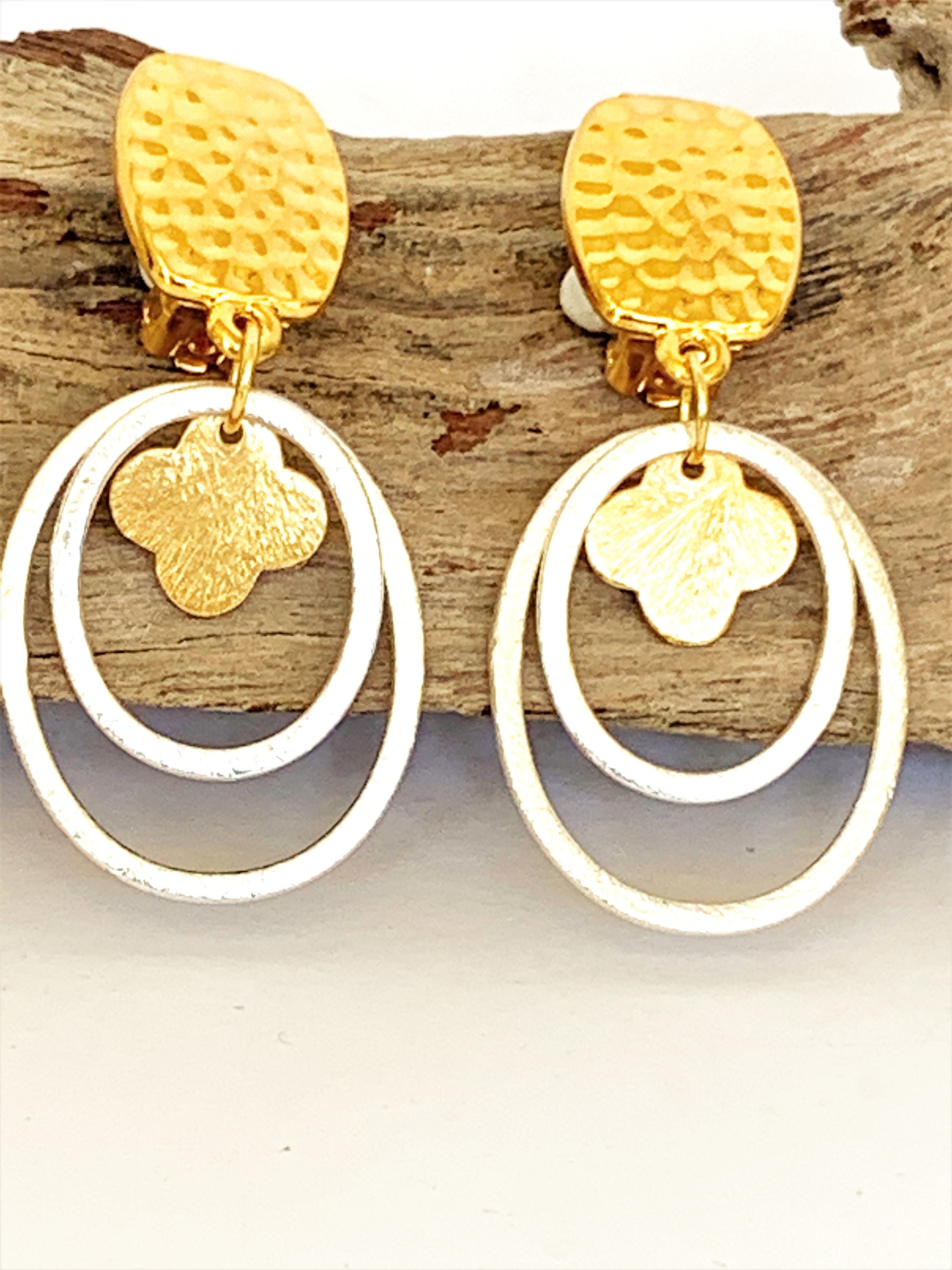 Double Drop Hoop Earrings for Unpierced Ears Handmade Gold Etsy