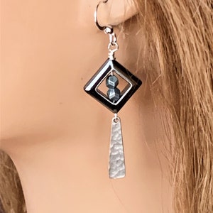 Stylish Handmade Long Earrings with Gray Glass & Gunmetal Beads – Modern Dangle Statement Jewelry Gift