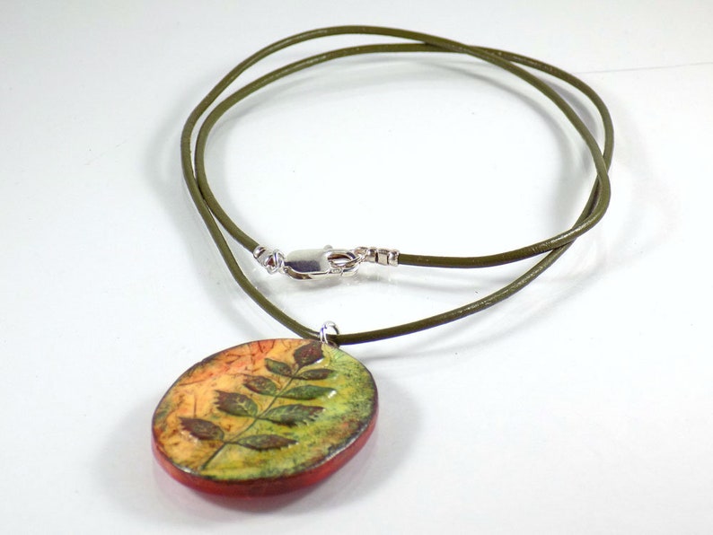 Polymer Clay Leaf Necklace Colorful Clay Necklace Handmade Etsy