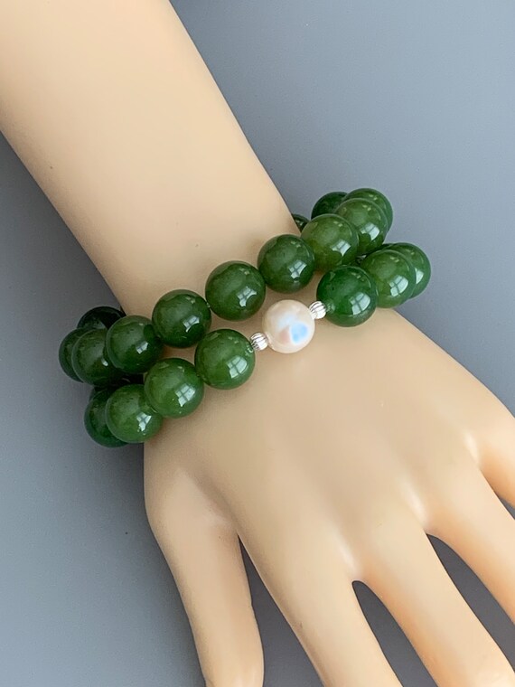 Dark Green Jade Stretchy Bracelet Dark Green Jade Stretchy Bracelet