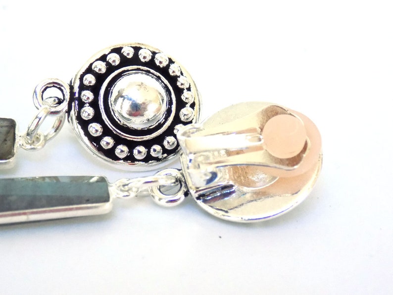 Labradorite Gemstone Jewelry Artisan Made Gift for Her Bar Dangle Clip on Earrings 2.75 Inch