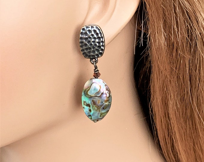 Abalone Clip on Earrings for Women, Small Shell Clipon Earrings for