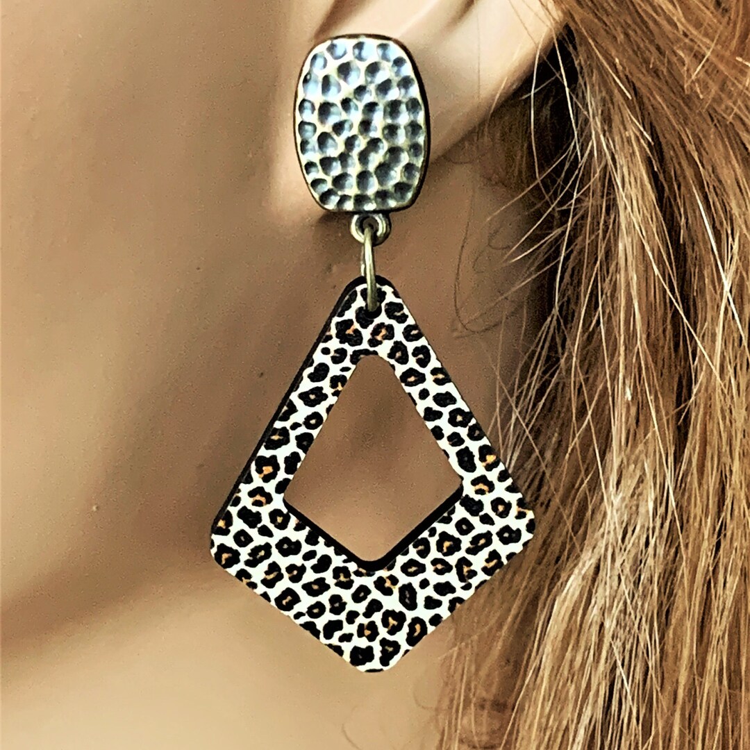 Animal Print Earrings Handmade, Comfortable Lightweight Non Pierced Clip on Brown and Black ...