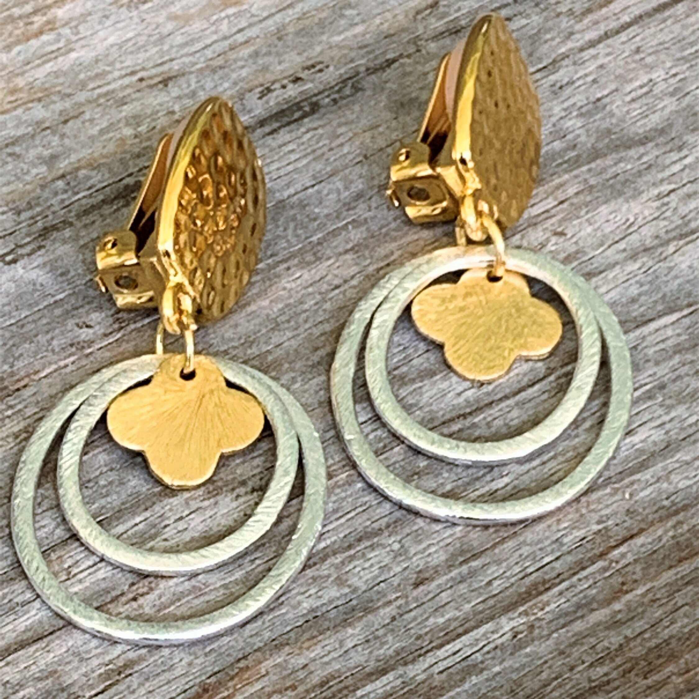 Double Drop Hoop Earrings for Unpierced Ears Handmade Gold Etsy