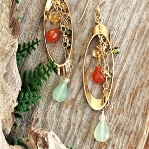 Handmade Gemstone Chandelier Aesthetic Earrings for Women - Lightweight Gold with Non-Pierced Option