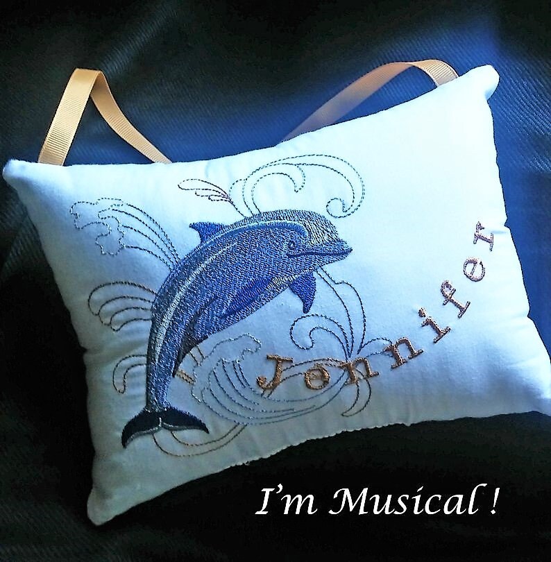 Personalized Embroidered MUSICAL Keepsake Dolphin Music Box Pillow