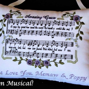 Amazing Grace Hymn Music Box Pillow -- Personalized Embroidered MUSICAL Keepsake