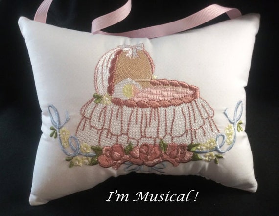 Baby Bassinet Music Box Pillow Personalized Embroidered MUSICAL Keepsake