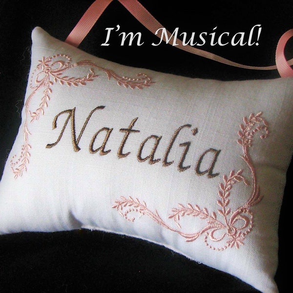 Elegant Baby Music Box Pillow -- Personalized Embroidered MUSICAL Baby Keepsake