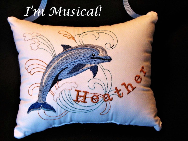 Personalized Embroidered MUSICAL Keepsake Dolphin Music Box Pillow