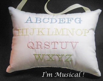 Alphabet Music Box Pillow -- Personalized Embroidered MUSICAL Baby Keepsake