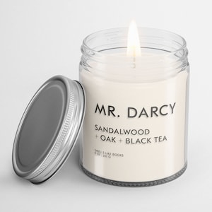 MR. DARCY Soy Candle, Book Lover Gift, Book Lover Candle, Book Scented Candle, Literary Candle, Book Inspired Candle, Book Candle
