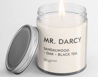 MR. DARCY Soy Candle, Book Lover Gift, Book Lover Candle, Book Scented Candle, Literary Candle, Book Inspired Candle, Book Candle