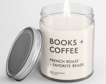 BOOKS AND COFFEE Soy Candle, Book Lover Gift, Book Candle, Book Scented Candle, Literary Candle, Book Inspired Candle, Book Candle Scent