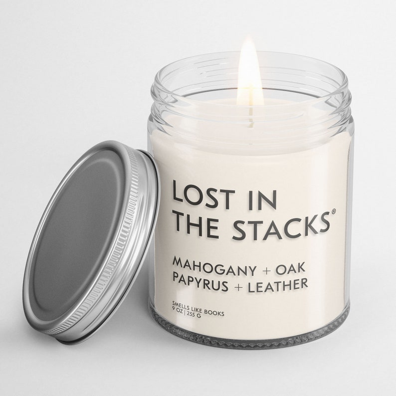 LOST in THE STACKS Soy Candle, Book Lover Candle, Book Candle, Literary Candle, Book Candle Scent, Book Lover Gift, Old Books Candle image 1