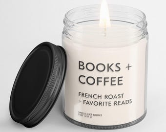 BOOKS AND COFFEE Scented Candle | Literary Inspired Soy Vegan Candle for Book Lovers