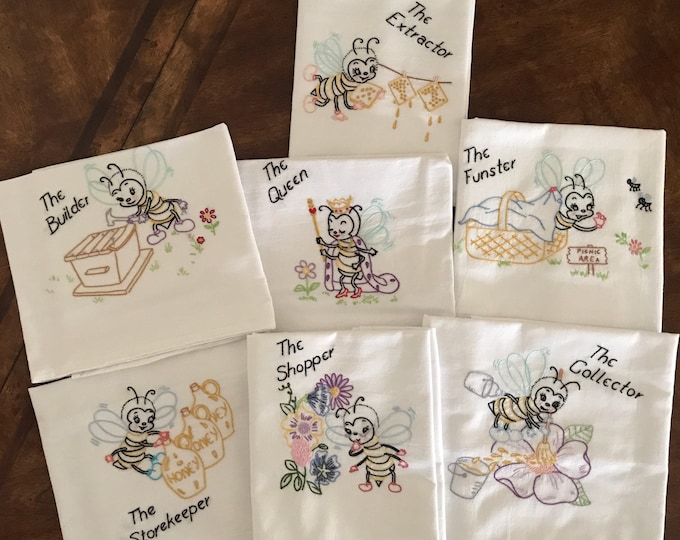 Set of 7 Hand Embroidered Kitchen Towels tea Towel Flour Etsy