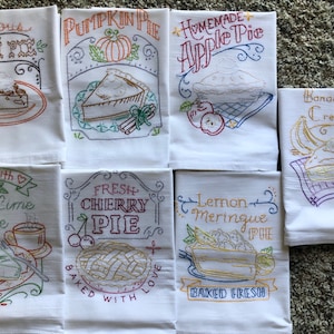 Set of 7 Hand Embroidered T-Towel Pies