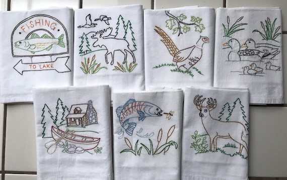 Set of 7 Hand Embroidered T-Towel Pies