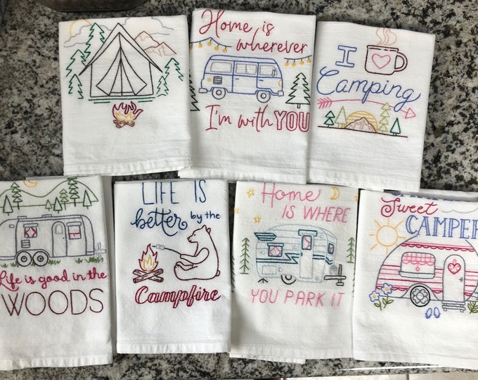 Set of 7 Hand Embroidered Kitchen Towels With Etsy