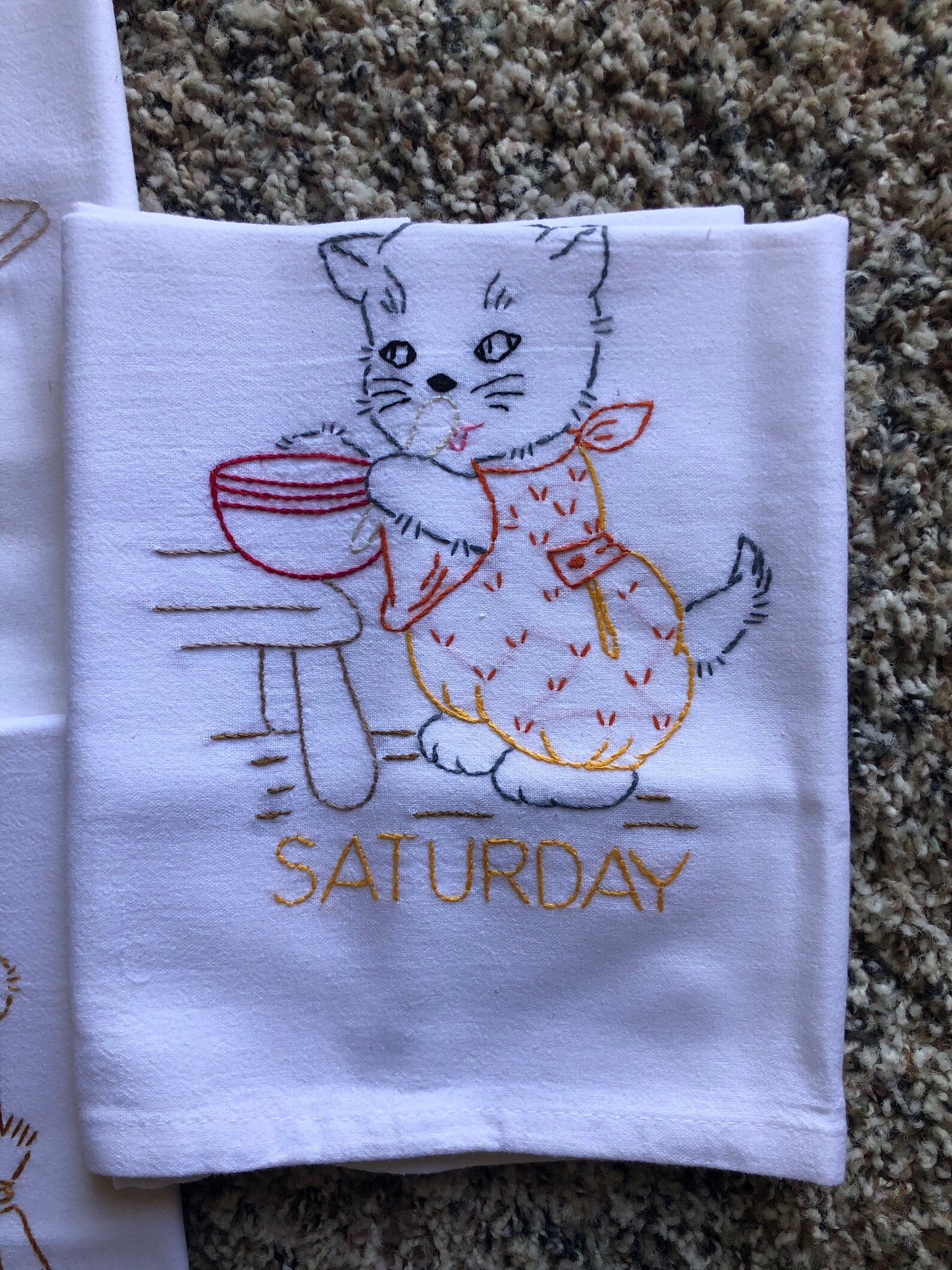 Set of 7 Hand Embroidered Kitchen Towels With Cats or Kittens Etsy