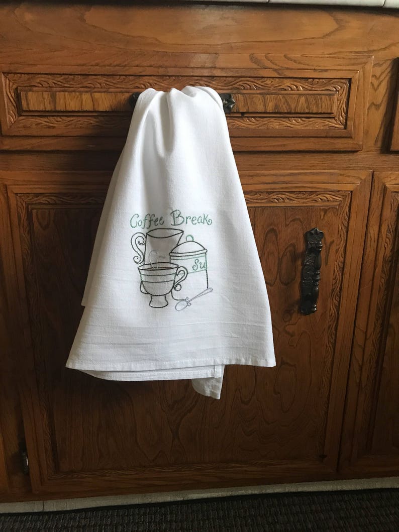 Set of 7 Hand Embroidered Kitchen Towels with Coffee theme. Etsy