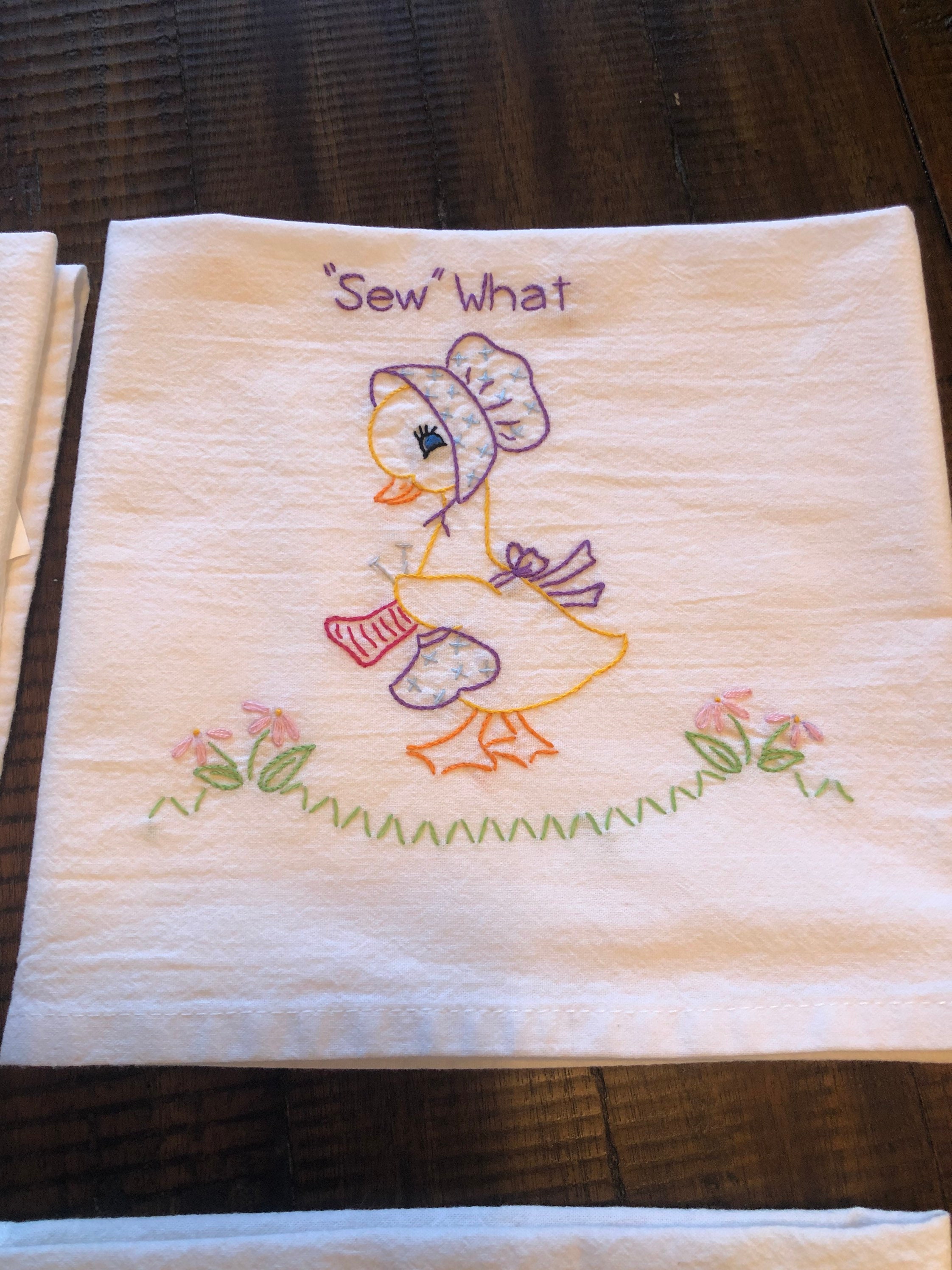 Set of 7 Hand Embroidered Kitchen Towels With ducks Theme, Flour Sack