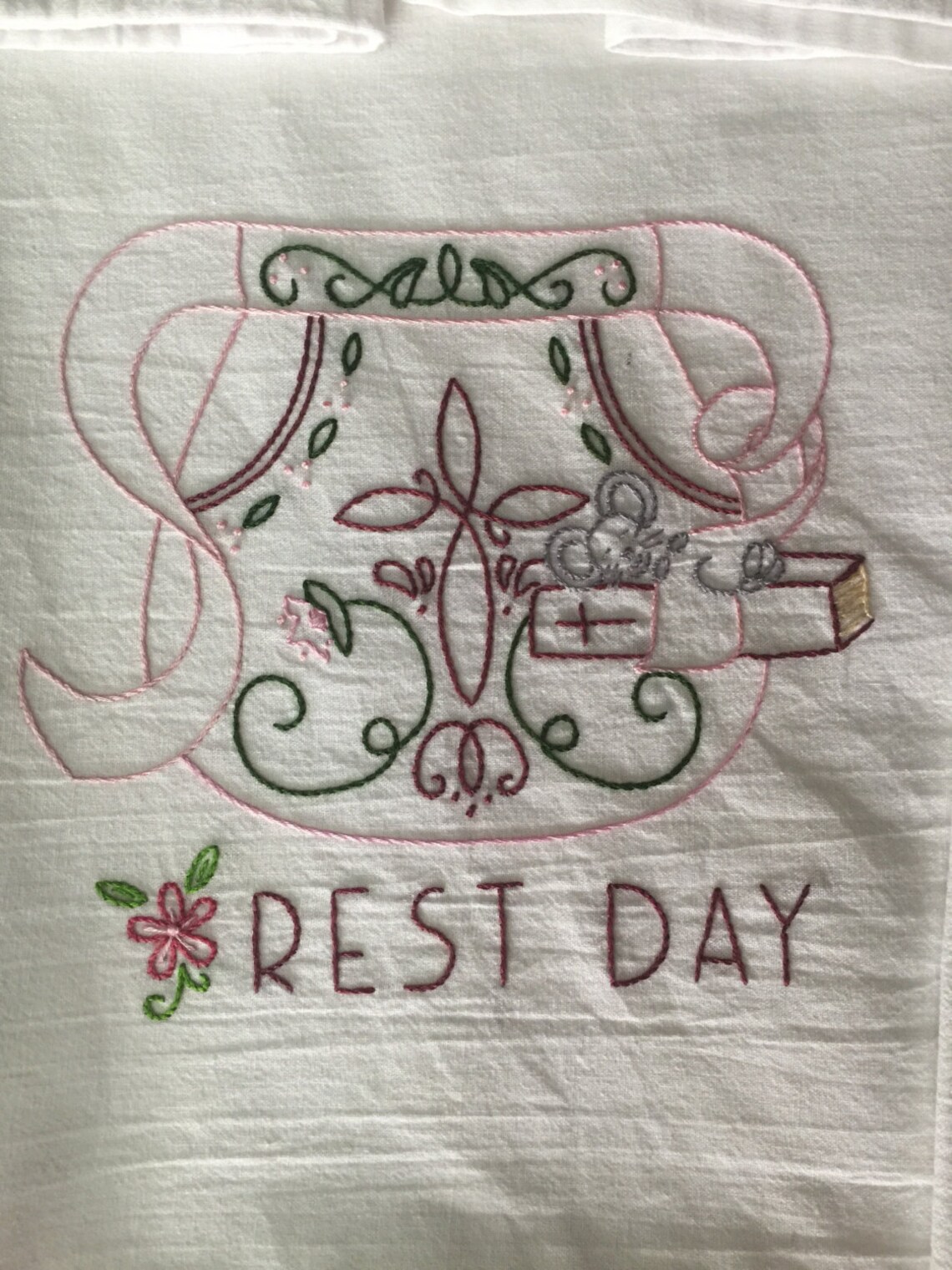 Set of 7 Hand Embroidered Kitchen Towels With Apron Days of the Week
