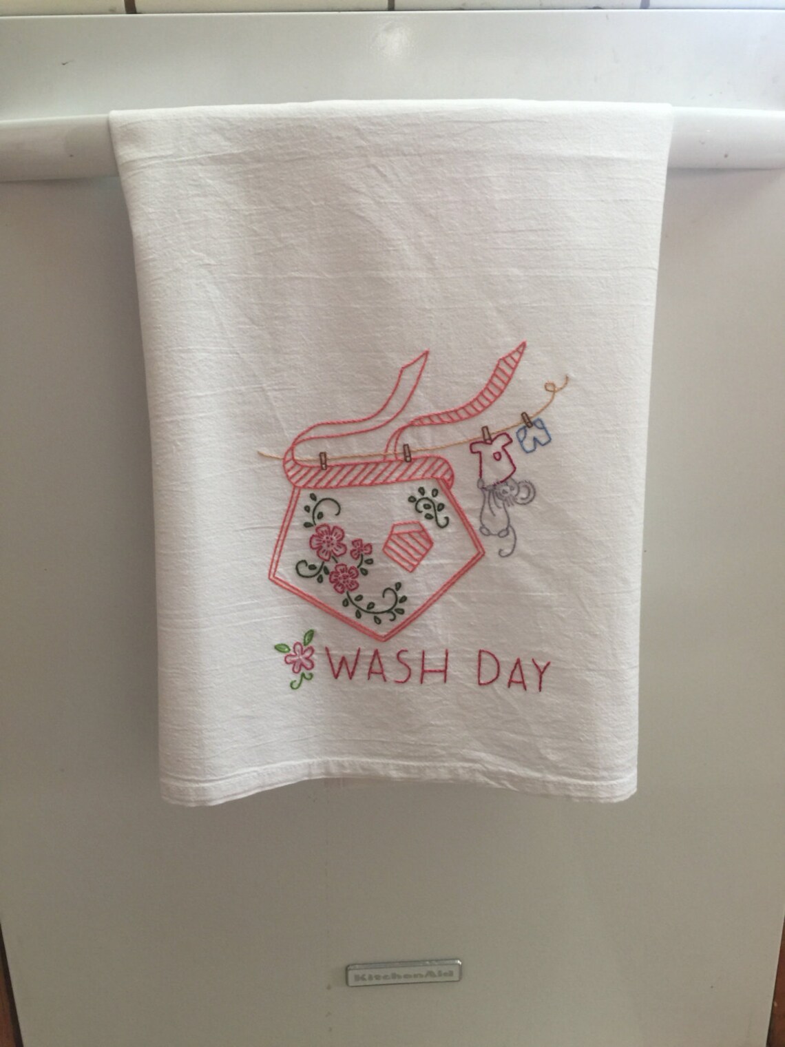 Set of 7 Hand Embroidered Kitchen Towels With Apron Days of the Week