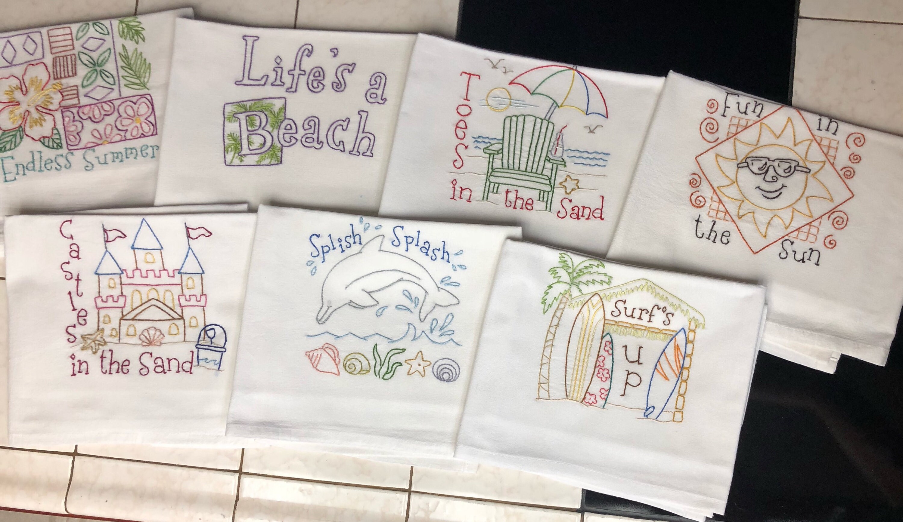 Juego de 7 toallas de té de cocina bordadas a mano con playa y | Etsy