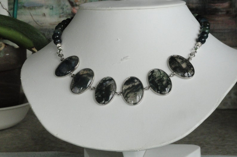Green Moss Agate beaded necklace with Moss Agate Pendant | Etsy