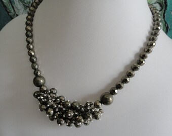 Metallic Pyrite necklace and earring set - #448