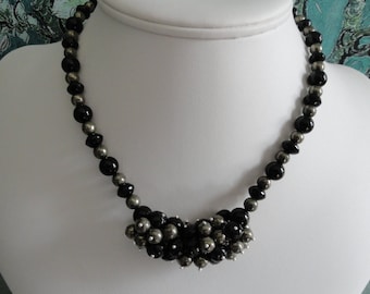 Black Onyx and metallic Pyrite necklace and earring set - #450