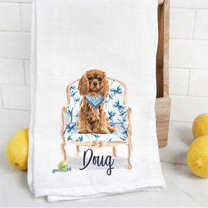 Custom Spaniel 15 flour sack towel, dog mom, dog dad, personalized name, pet name gift, watercolor pet portrait