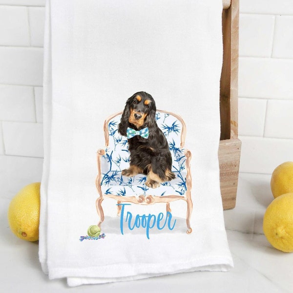 Custom Spaniel 18 flour sack towel, dog mom, dog dad, personalized name, pet name gift, watercolor pet portrait