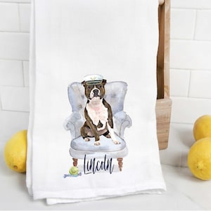 Custom Staffordshire Terrier 3 flour sack towel, tea towel, dog mom, dog dad, personalized name, watercolor pet portrait,