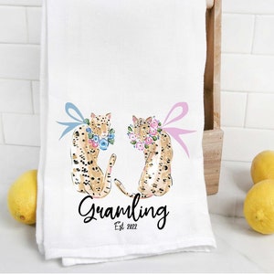 Cinguecume personalizzato Cheetah asciugamano da tè personalizzato, regalo di nozze, anniversario, doccia nuziale, est anno,