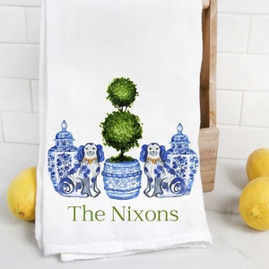 Spersonalizowany ręcznik kuchenny Chinoiserie Staffordshire Ginger Jar Flour Sack