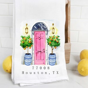 Personalized Chinoiserie Zip Code City and State Tea Towel