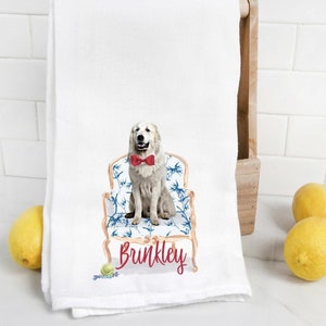 Custom Great Pyrenees flour sack towel, tea towel, dog mom, dog dad, personalized name, watercolor pet portrait