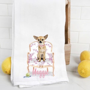 Custom Chihuahua flour sack towel, tea towel, dog mom, dog dad, personalized name, watercolor pet portrait