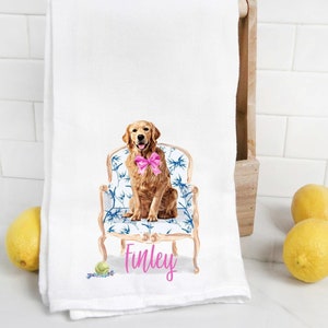 Custom Golden Retriever 3 flour sack towel, tea towel, dog mom, dog dad, personalized name, labradoodle, watercolor pet portrait