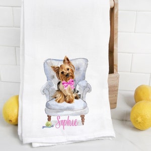 Custom Yorkie 1 flour sack towel, dog mom, dog dad, personalized name, pet name gift, watercolor pet portrait, Yorkshire Terrier