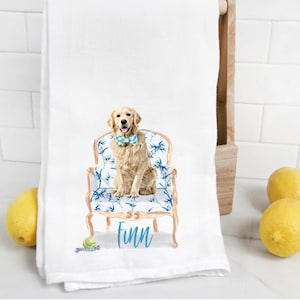 Niestandardowy ręcznik kuchenny Golden Retriever 2, worek na mąkę, ściereczka kuchenna, mama psa, tata psa, spersonalizowane imię, labradoodle, akwarelowy portret zwierzaka