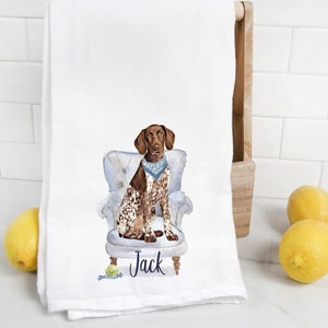 Custom Brown Pointer flour sack towel, dog mom, dog dad, personalized name, pet name gift, watercolor pet portrait image 1