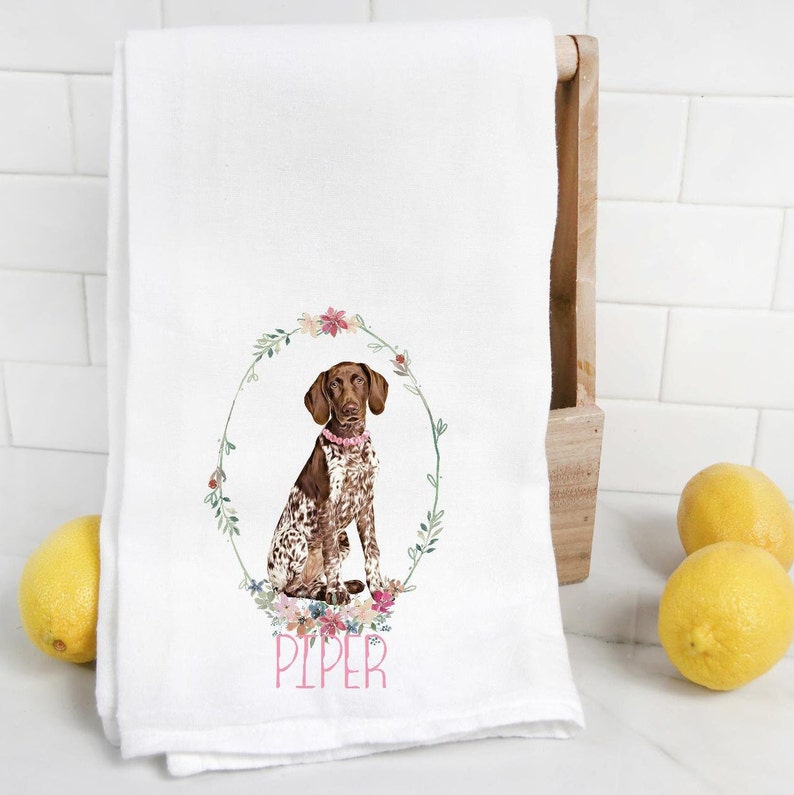 Custom Brown Pointer flour sack towel, dog mom, dog dad, personalized name, pet name gift, watercolor pet portrait image 5