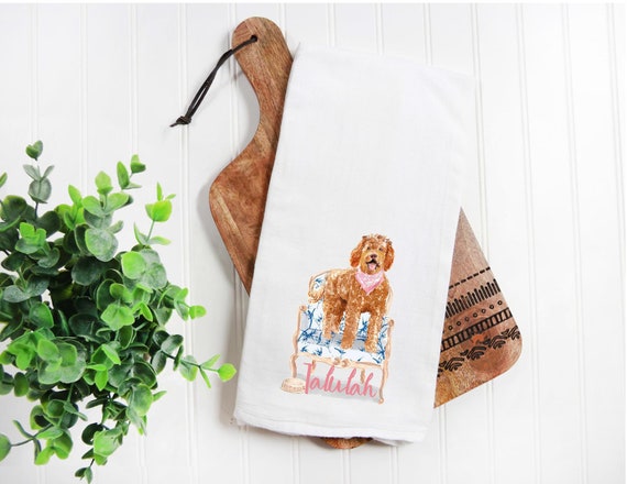 Custom Apricot Goldendoodle flour sack towel, labradoodle, dog mom, dog dad, personalized name, pet name gift, watercolor pet portrait